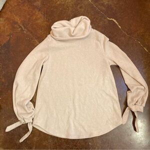 Ladies White Birch Light Pink Cowl Neck Tie Sleeve Sweater Blouse